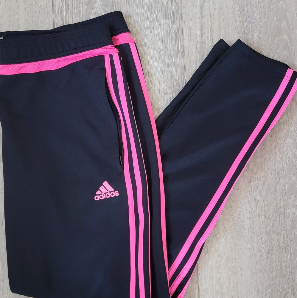 Adidas Wome's  Joggers Black with Neon Pink Stripes sz- L